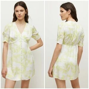 All Saints NWT Demi Marama Dress Citrus Yellow Women’s Sz 4 Mini Ruffle